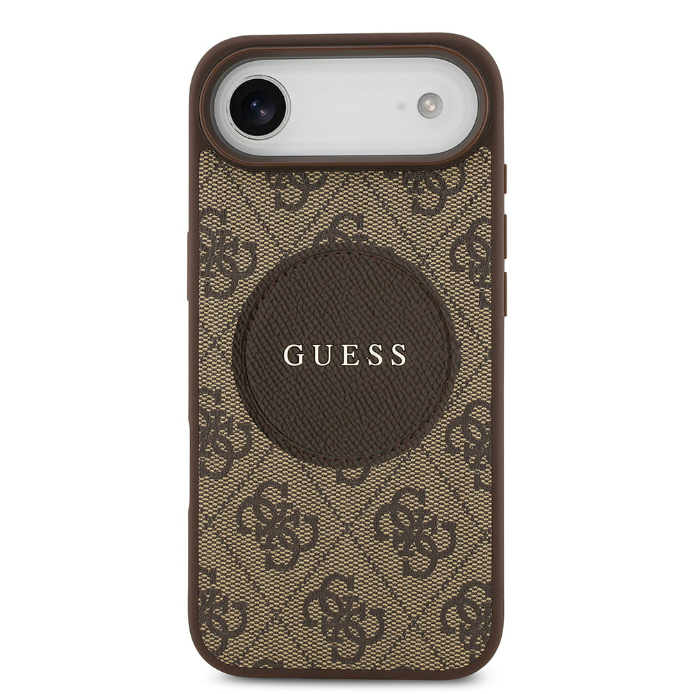 Apple iPhone 17 Air Kılıf Guess Orjinal Lisanslı M-safe Şarj Özellikli Yazı Logolu Circle Classic Kapak Kahverengi