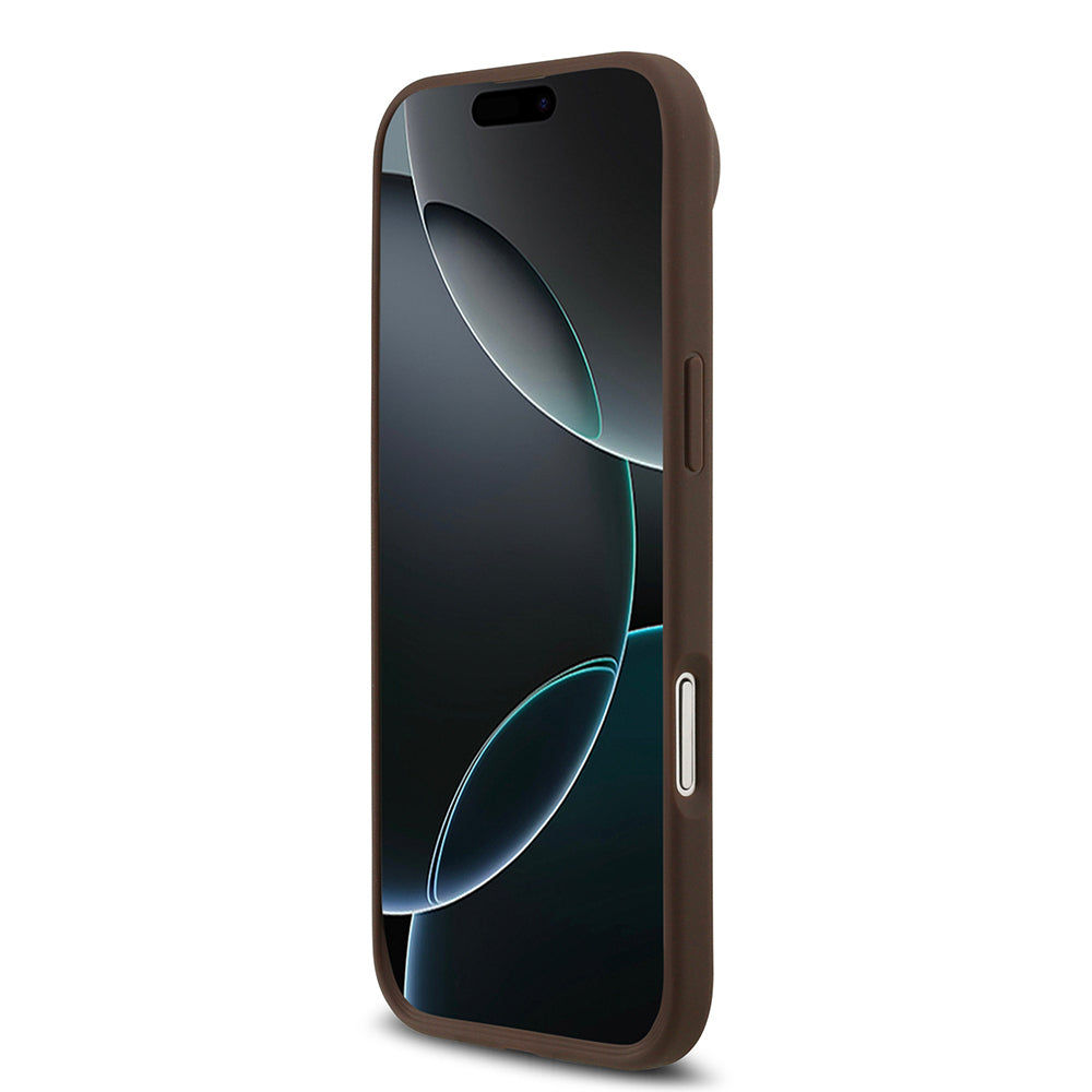 Apple iPhone 17 Air Kılıf Guess Orjinal Lisanslı M-safe Şarj Özellikli Yazı Logolu Circle Classic Kapak  Kahverengi
