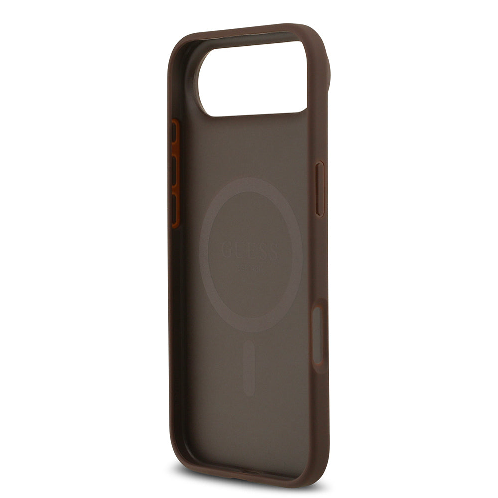 Apple iPhone 17 Air Kılıf Guess Orjinal Lisanslı M-safe Şarj Özellikli Yazı Logolu Circle Classic Kapak  Kahverengi