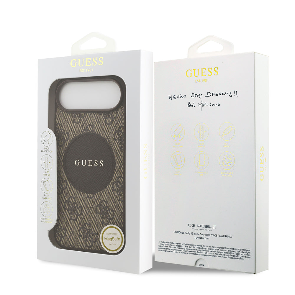 Apple iPhone 17 Air Kılıf Guess Orjinal Lisanslı M-safe Şarj Özellikli Yazı Logolu Circle Classic Kapak  Kahverengi
