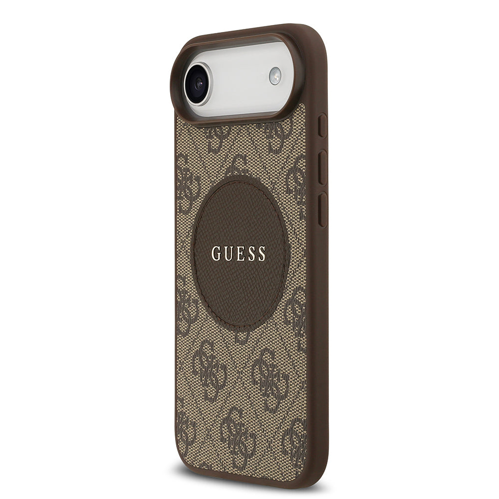 Apple iPhone 17 Air Kılıf Guess Orjinal Lisanslı M-safe Şarj Özellikli Yazı Logolu Circle Classic Kapak  Kahverengi