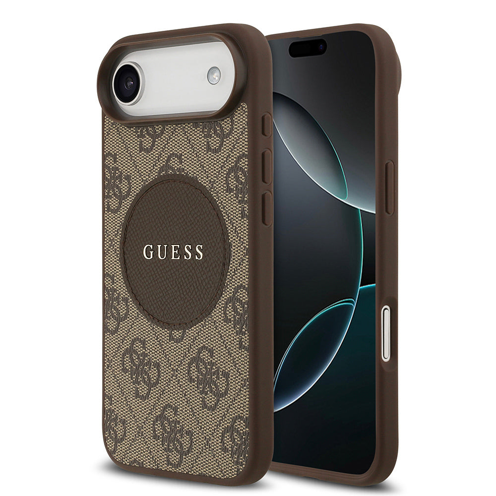 Apple iPhone 17 Air Kılıf Guess Orjinal Lisanslı M-safe Şarj Özellikli Yazı Logolu Circle Classic Kapak Kahverengi