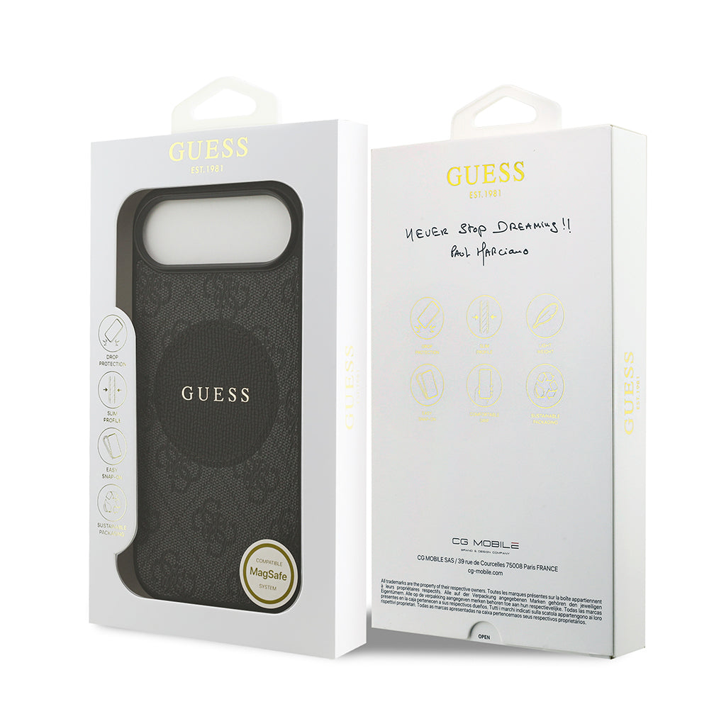 Apple iPhone 17 Air Kılıf Guess Orjinal Lisanslı M-safe Şarj Özellikli Yazı Logolu Circle Classic Kapak  Siyah