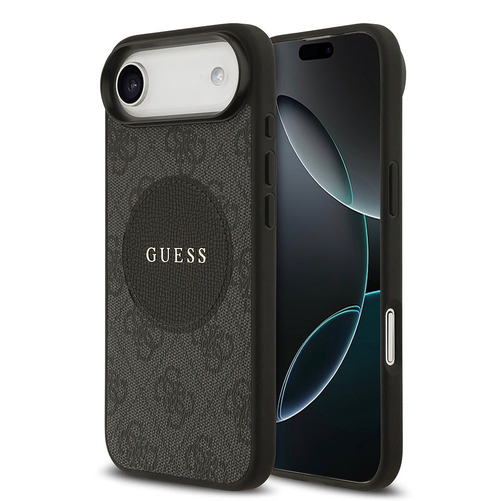 Apple iPhone 17 Air Kılıf Guess Orjinal Lisanslı M-safe Şarj Özellikli Yazı Logolu Circle Classic Kapak Siyah