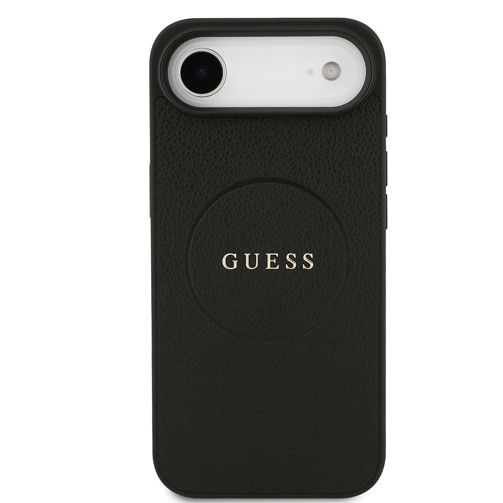 Apple iPhone 17 Air Kılıf Guess Orjinal Lisanslı M-safe Şarj Özellikli Yazı Logolu PU Deri Kapak Siyah
