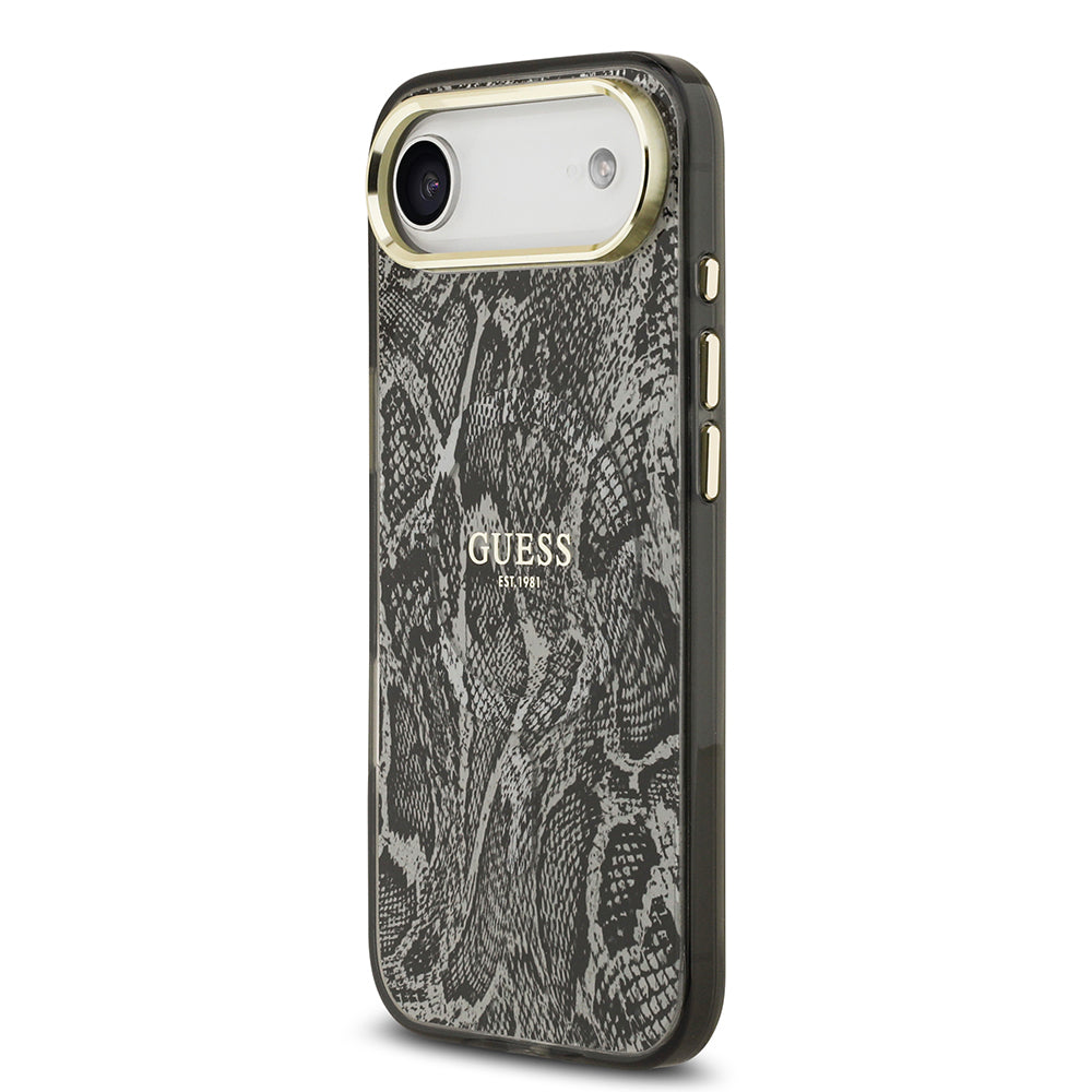 Apple iPhone 17 Air Kılıf Guess Orjinal Lisanslı M-safe Şarj Özellikli Yazı Logolu Python Desenli Kapak Siyah