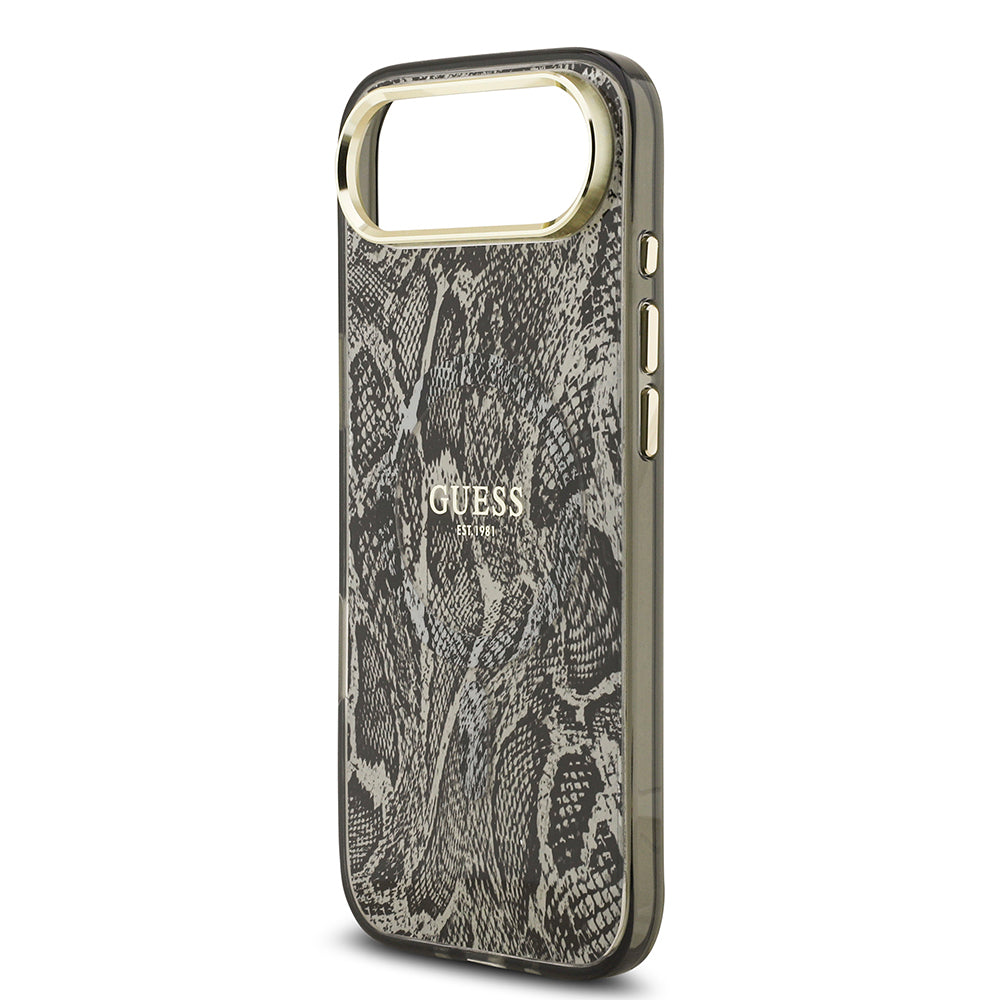 Apple iPhone 17 Air Kılıf Guess Orjinal Lisanslı M-safe Şarj Özellikli Yazı Logolu Python Desenli Kapak Siyah