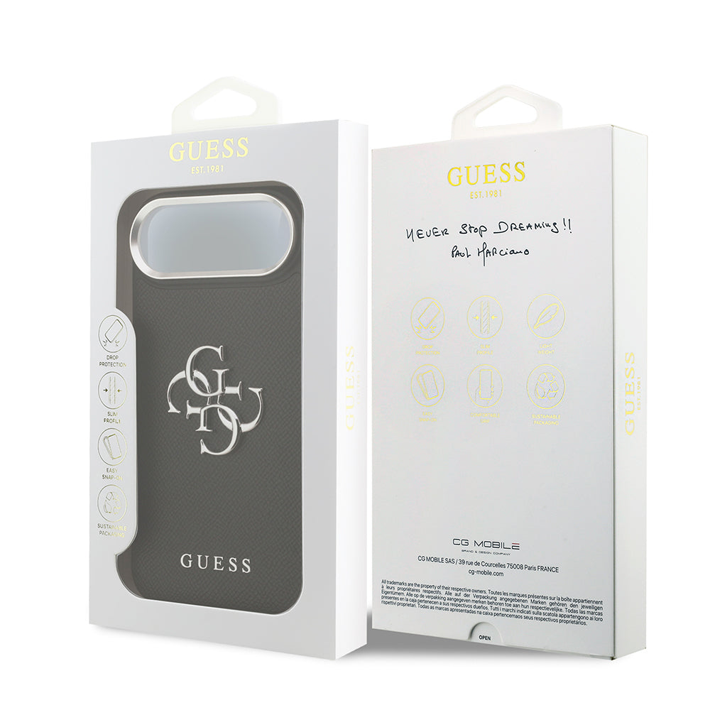 Apple iPhone 17 Air Kılıf Guess Orjinal Lisanslı PU Deri 4G Büyük Metal Logo Dizaynlı Kapak Siyah