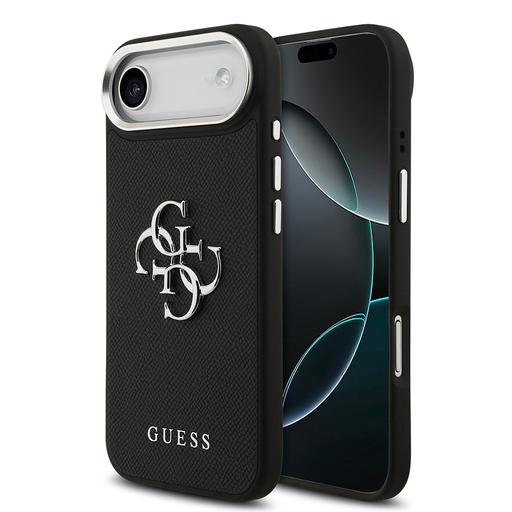 Apple iPhone 17 Air Kılıf Guess Orjinal Lisanslı PU Deri 4G Büyük Metal Logo Dizaynlı Kapak Siyah