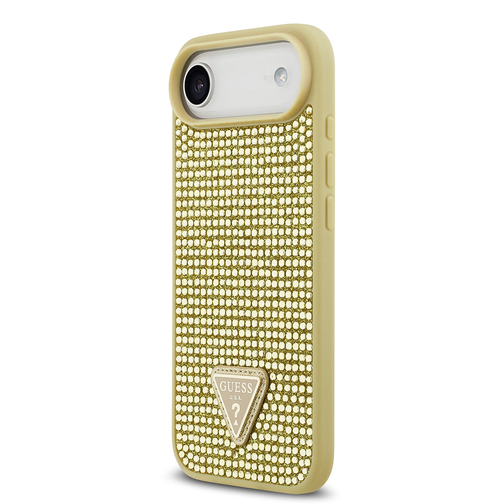 Apple iPhone 17 Air Kılıf Guess Orjinal Lisanslı Taşlı Arka Yüzey Üçgen Logolu Kapak Gold