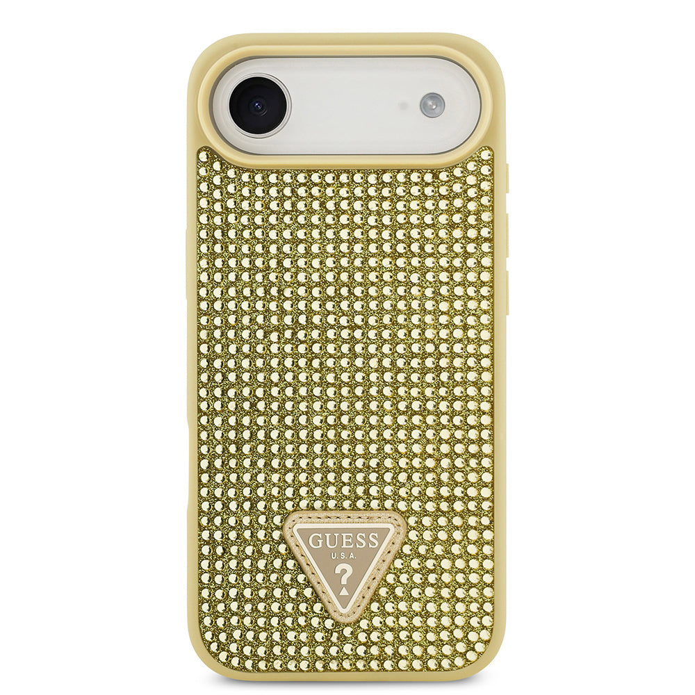 Apple iPhone 17 Air Kılıf Guess Orjinal Lisanslı Taşlı Arka Yüzey Üçgen Logolu Kapak Gold