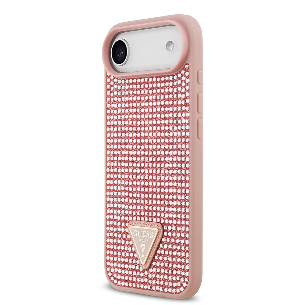 Apple iPhone 17 Air Kılıf Guess Orjinal Lisanslı Taşlı Arka Yüzey Üçgen Logolu Kapak Pembe