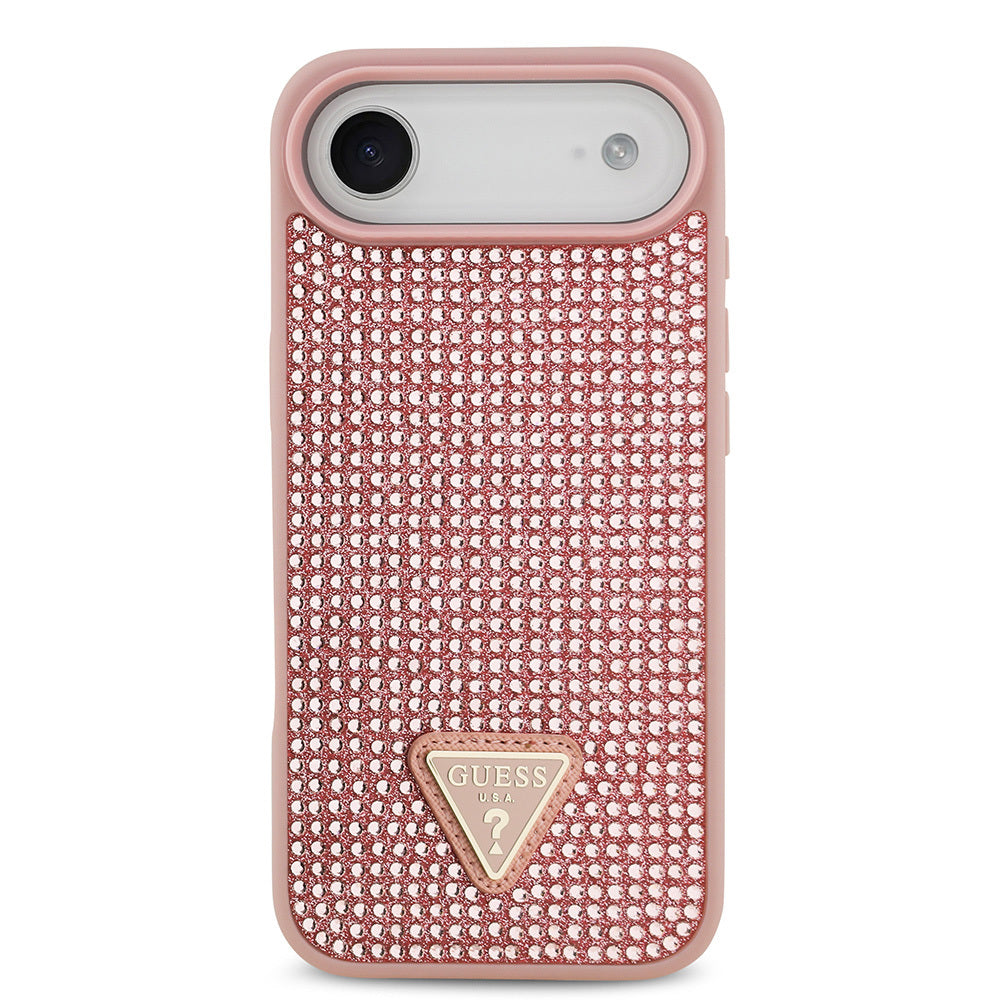 Apple iPhone 17 Air Kılıf Guess Orjinal Lisanslı Taşlı Arka Yüzey Üçgen Logolu Kapak Pembe
