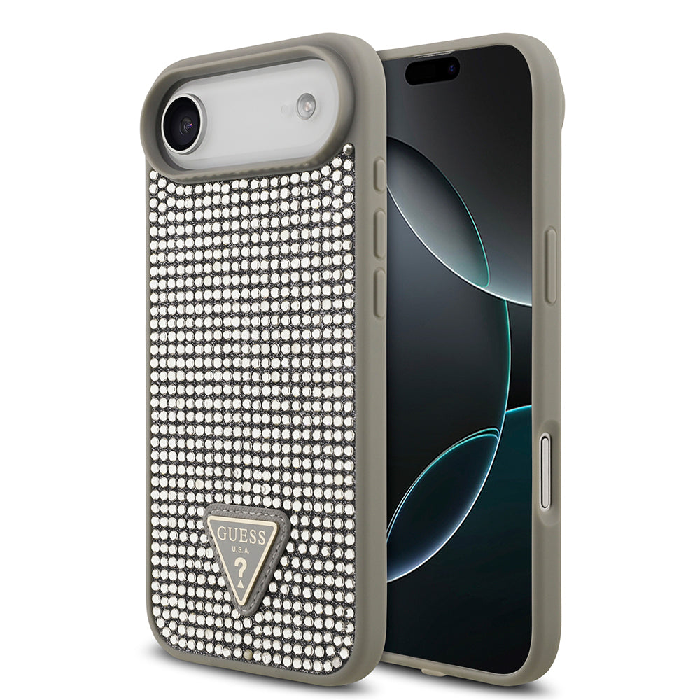 Apple iPhone 17 Air Kılıf Guess Orjinal Lisanslı Taşlı Arka Yüzey Üçgen Logolu Kapak Gümüş