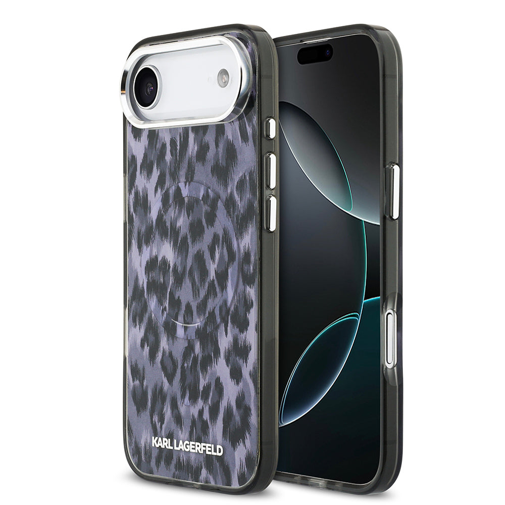 Apple iPhone 17 Air Kılıf Karl Lagerfeld Orjinal Lisanslı M-safe Şarj Özellikli IML Leopar Baskılı Kapak Siyah