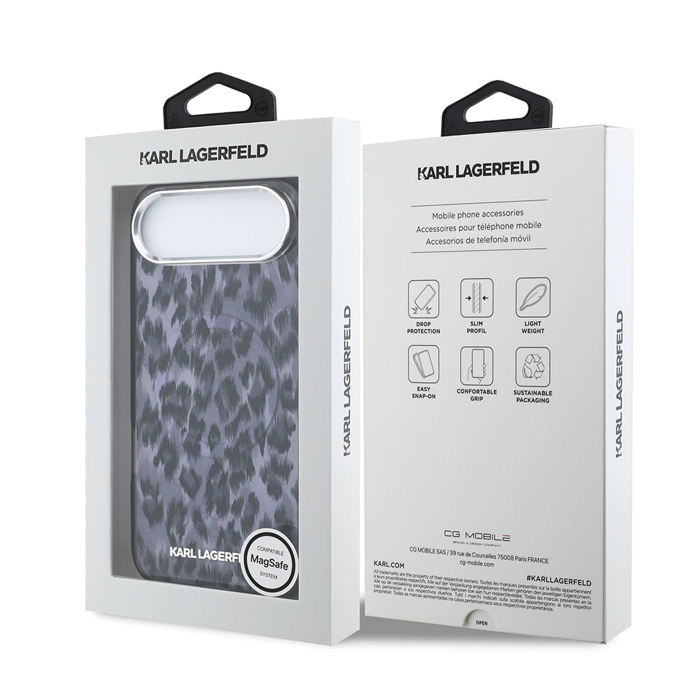 Apple iPhone 17 Air Kılıf Karl Lagerfeld Orjinal Lisanslı M-safe Şarj Özellikli IML Leopar Baskılı Kapak Siyah