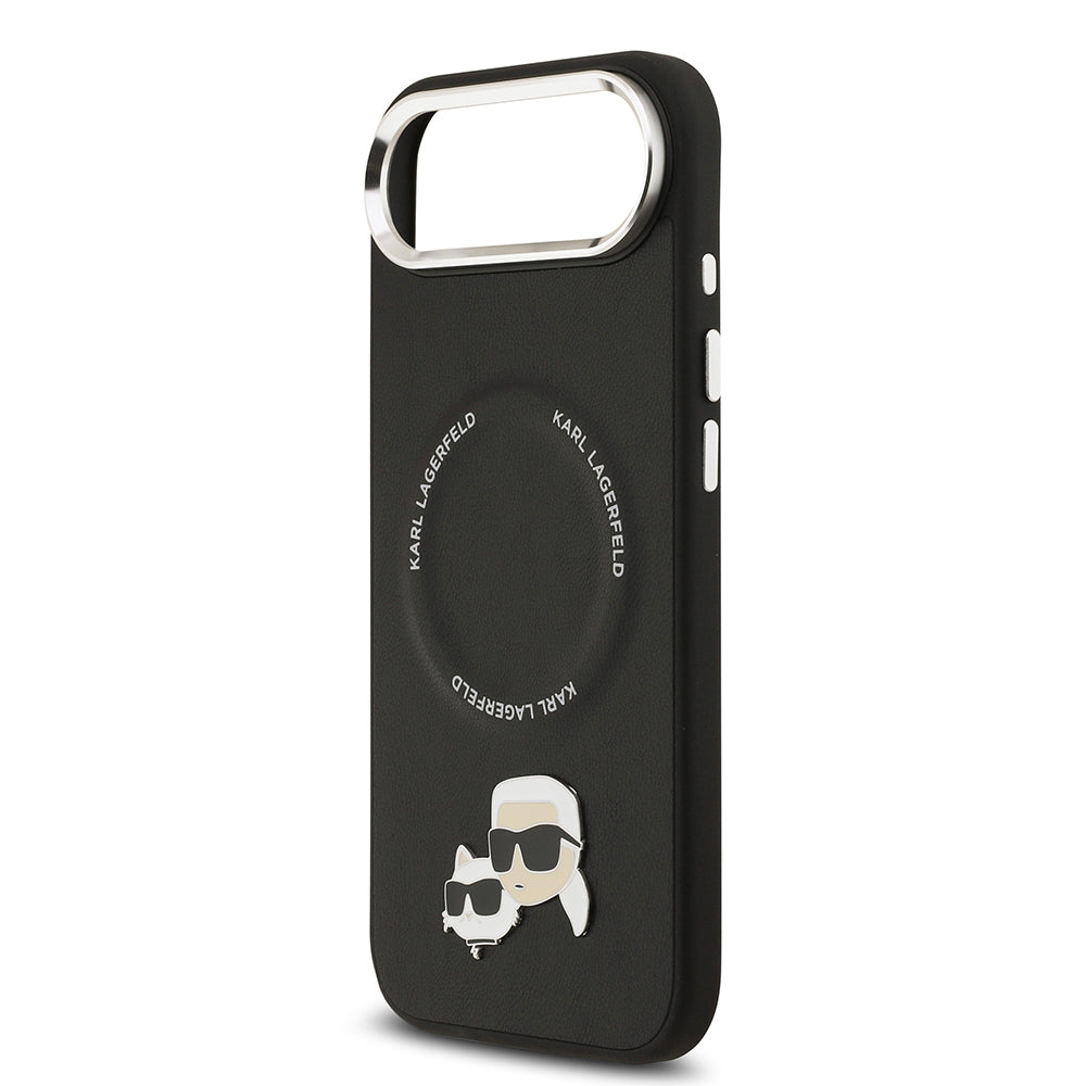 Apple iPhone 17 Air Kılıf Karl Lagerfeld Orjinal Lisanslı M-safe Şarj Özellikli Metal Kamera ve Buton Tasarımlı K&C PU Deri Kapak Siyah