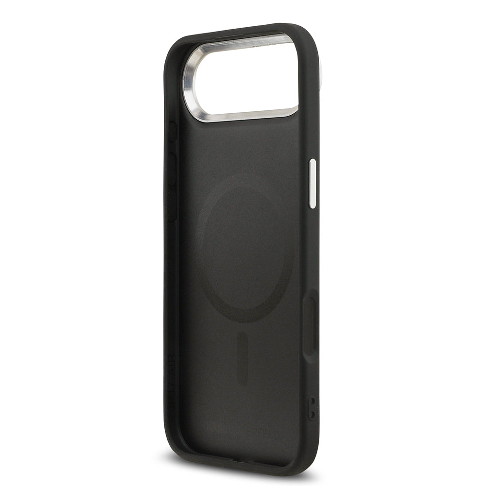 Apple iPhone 17 Air Kılıf Karl Lagerfeld Orjinal Lisanslı M-safe Şarj Özellikli Metal Kamera ve Buton Tasarımlı K&C PU Deri Kapak Siyah