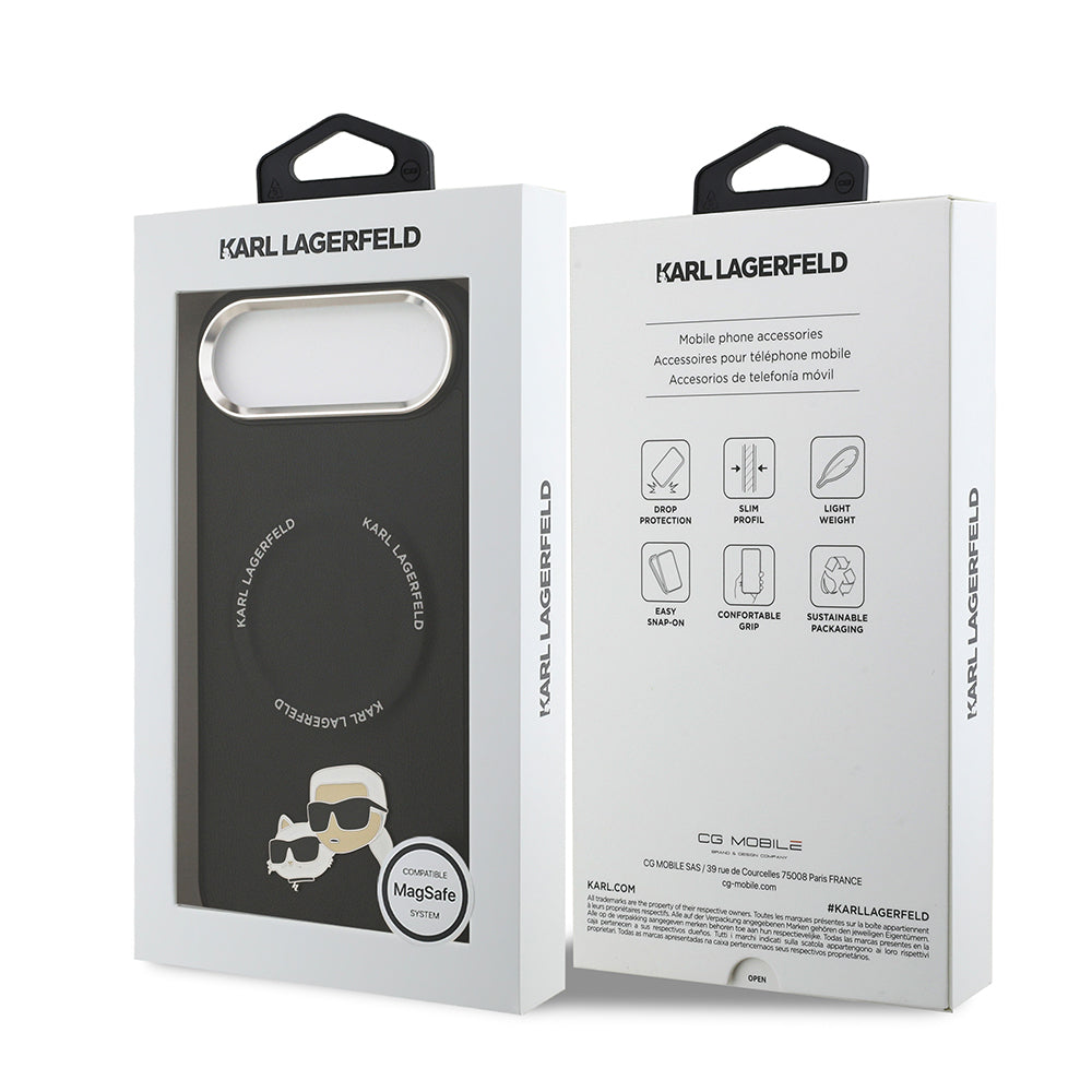 Apple iPhone 17 Air Kılıf Karl Lagerfeld Orjinal Lisanslı M-safe Şarj Özellikli Metal Kamera ve Buton Tasarımlı K&C PU Deri Kapak Siyah