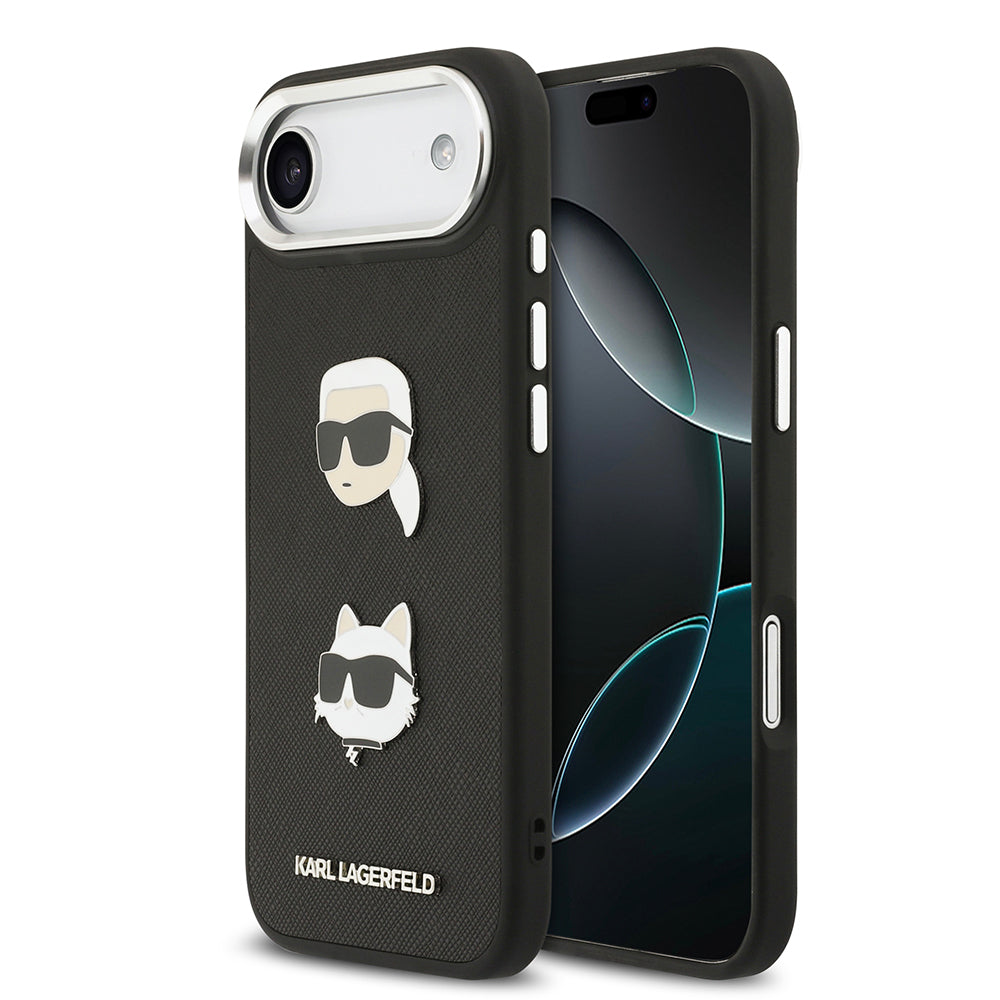 Apple iPhone 17 Air Kılıf Karl Lagerfeld Orjinal Lisanslı Metal Logolu K&C Heads Pin Kapak Siyah