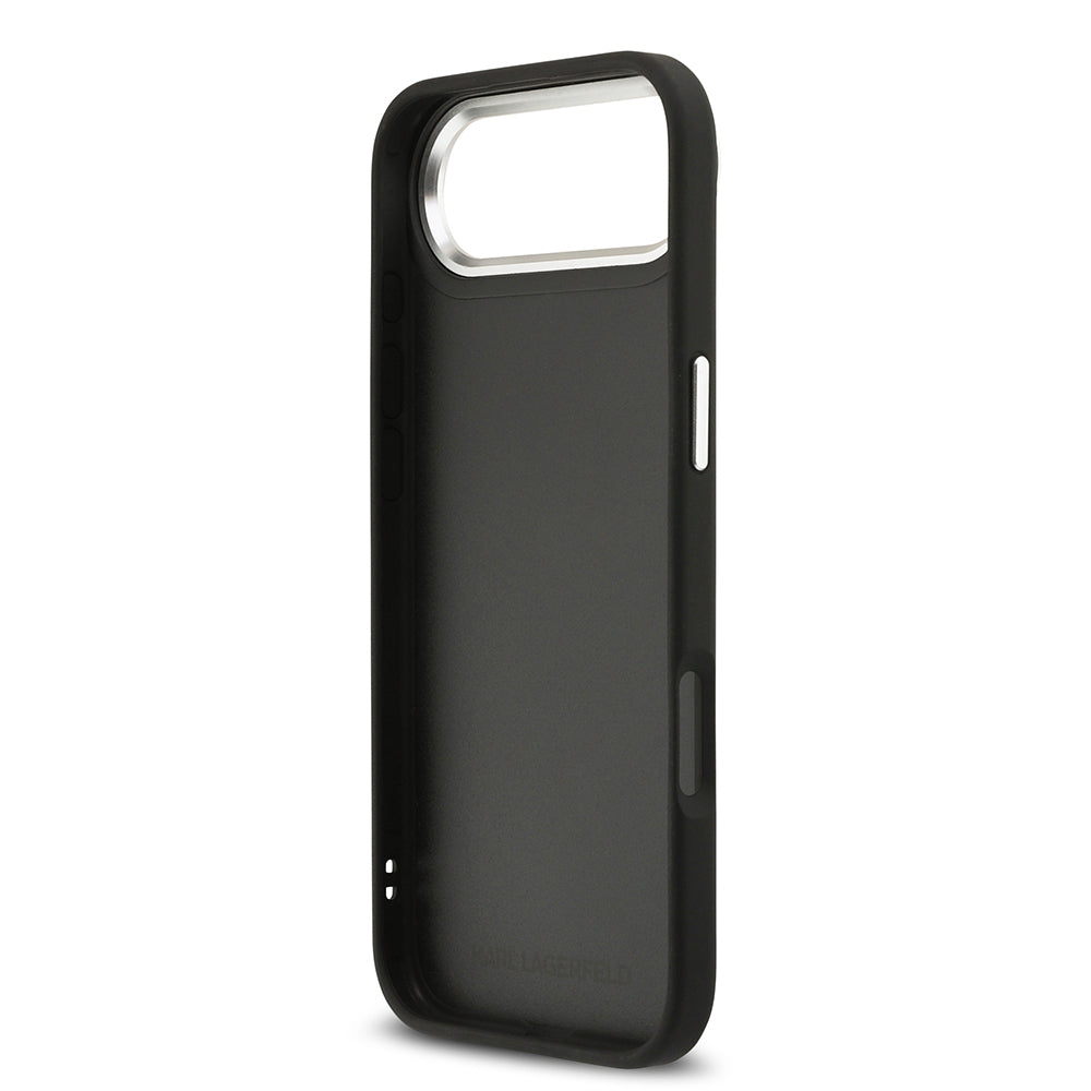 Apple iPhone 17 Air Kılıf Karl Lagerfeld Orjinal Lisanslı Metal Logolu K&C Heads Pin Kapak Siyah