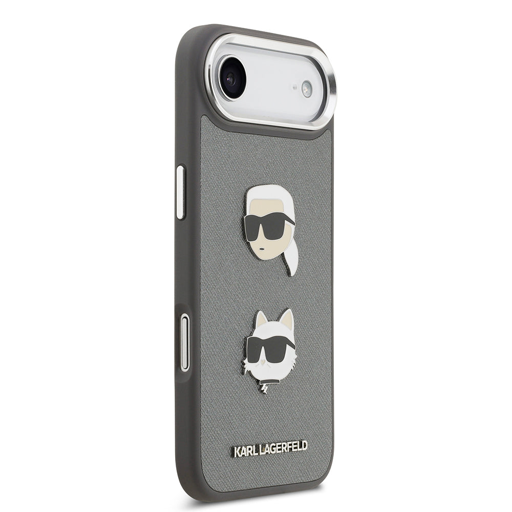 Apple iPhone 17 Air Kılıf Karl Lagerfeld Orjinal Lisanslı Metal Logolu K&C Heads Pin Kapak Gri