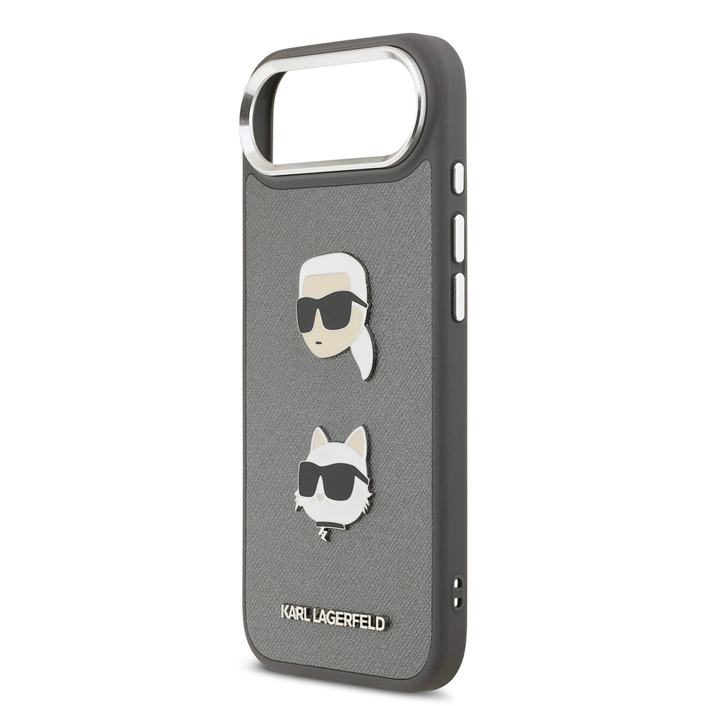 Apple iPhone 17 Air Kılıf Karl Lagerfeld Orjinal Lisanslı Metal Logolu K&C Heads Pin Kapak Gri