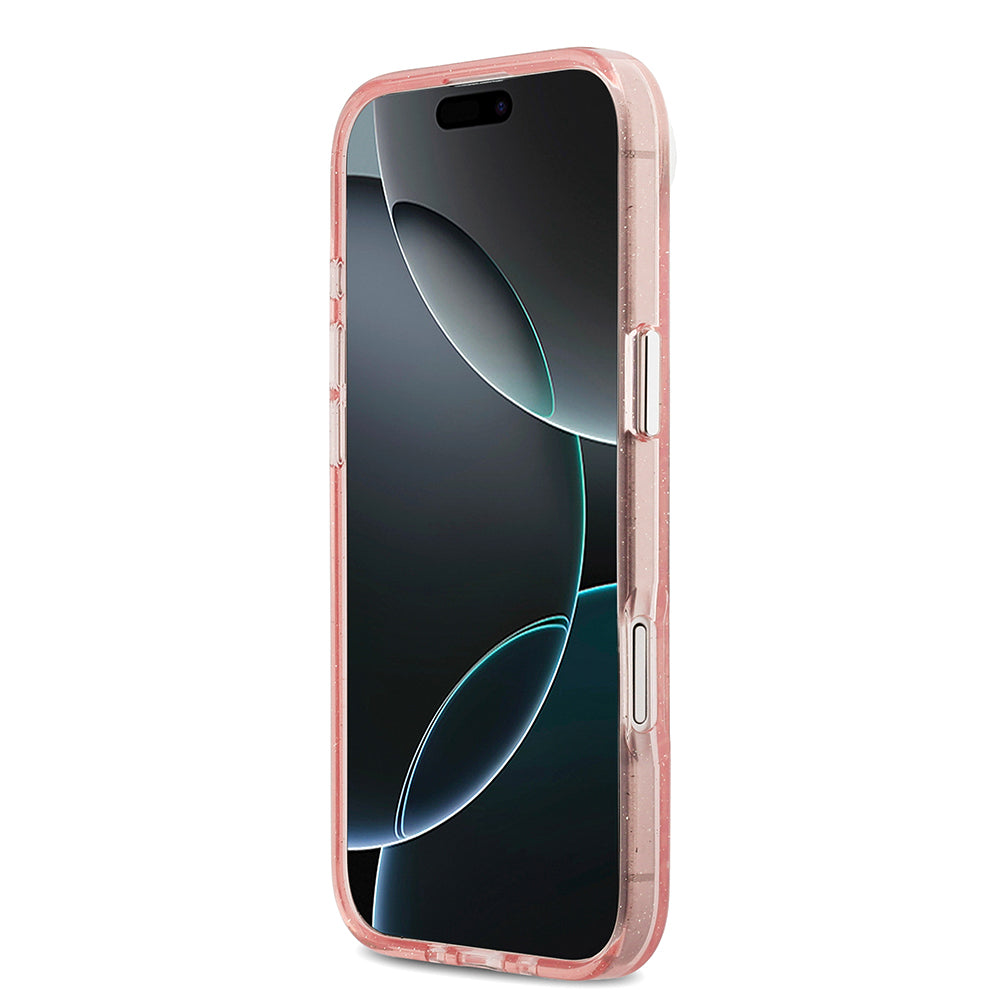 Apple iPhone 17 Air Kılıf Karl Lagerfeld Orjinal Lisanslı Parlayan Simli Karl & Choupette Heads Kapak Pembe