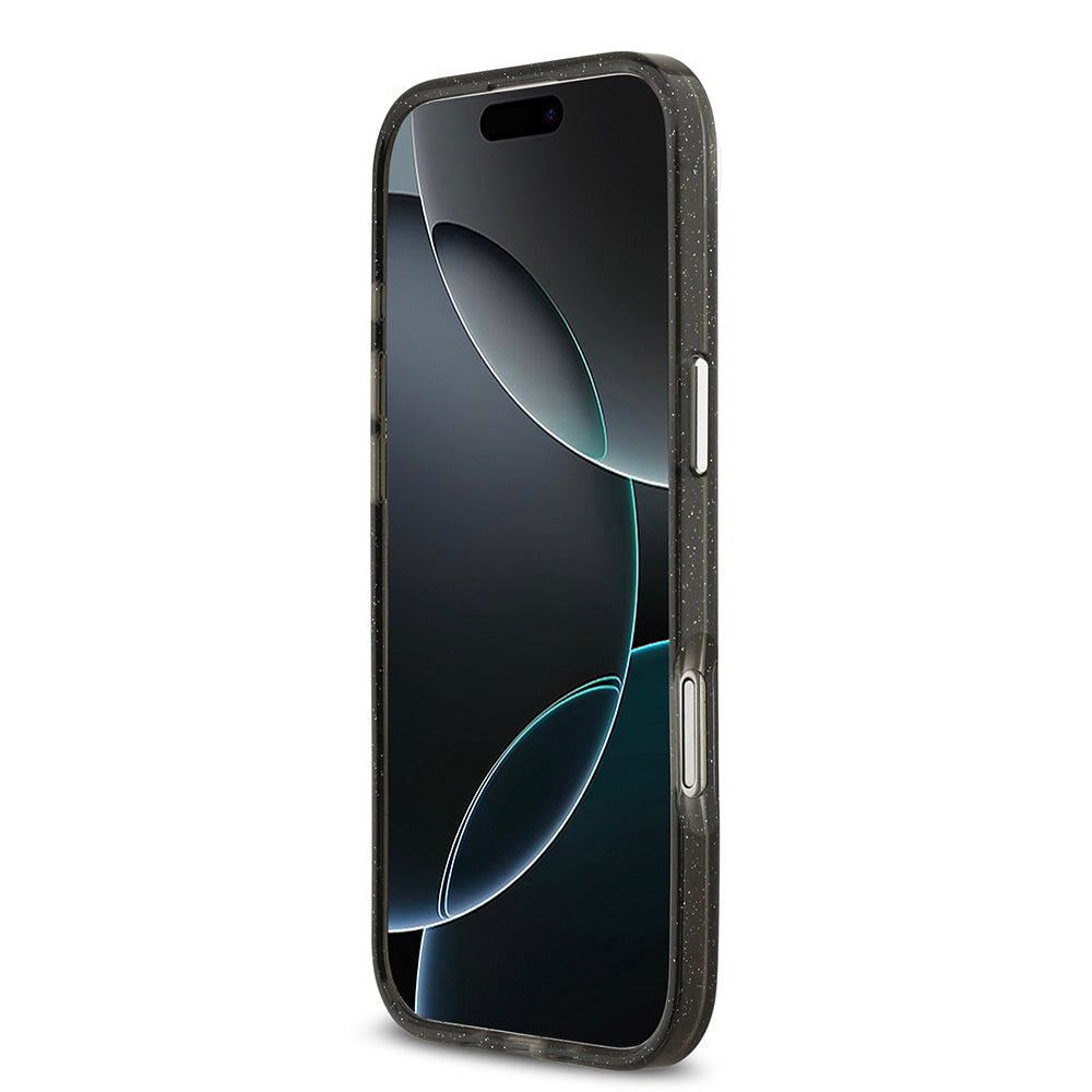 Apple iPhone 17 Air Kılıf Karl Lagerfeld Orjinal Lisanslı Parlayan Simli Karl & Choupette Heads Kapak Siyah