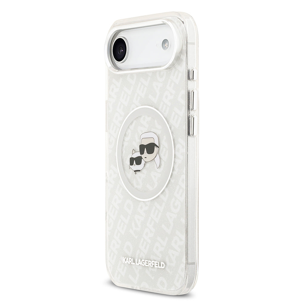 Apple iPhone 17 Air Kılıf Karl Lagerfeld Orjinal Lisanslı Parlayan Simli Karl & Choupette Heads Kapak Gri