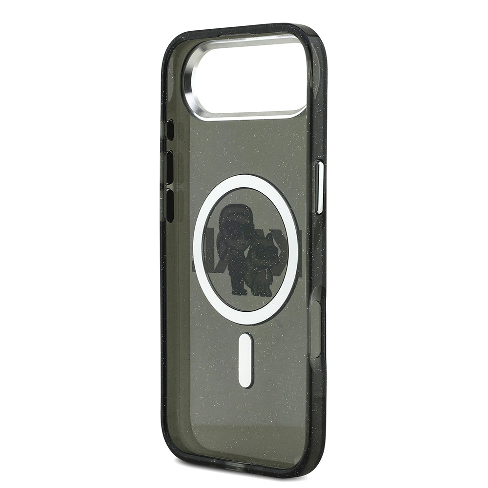 Apple iPhone 17 Air Kılıf Karl Lagerfeld Orjinal Lisanslı Parlayan Simli Karl & Choupette Sketch Logo Kapak Siyah