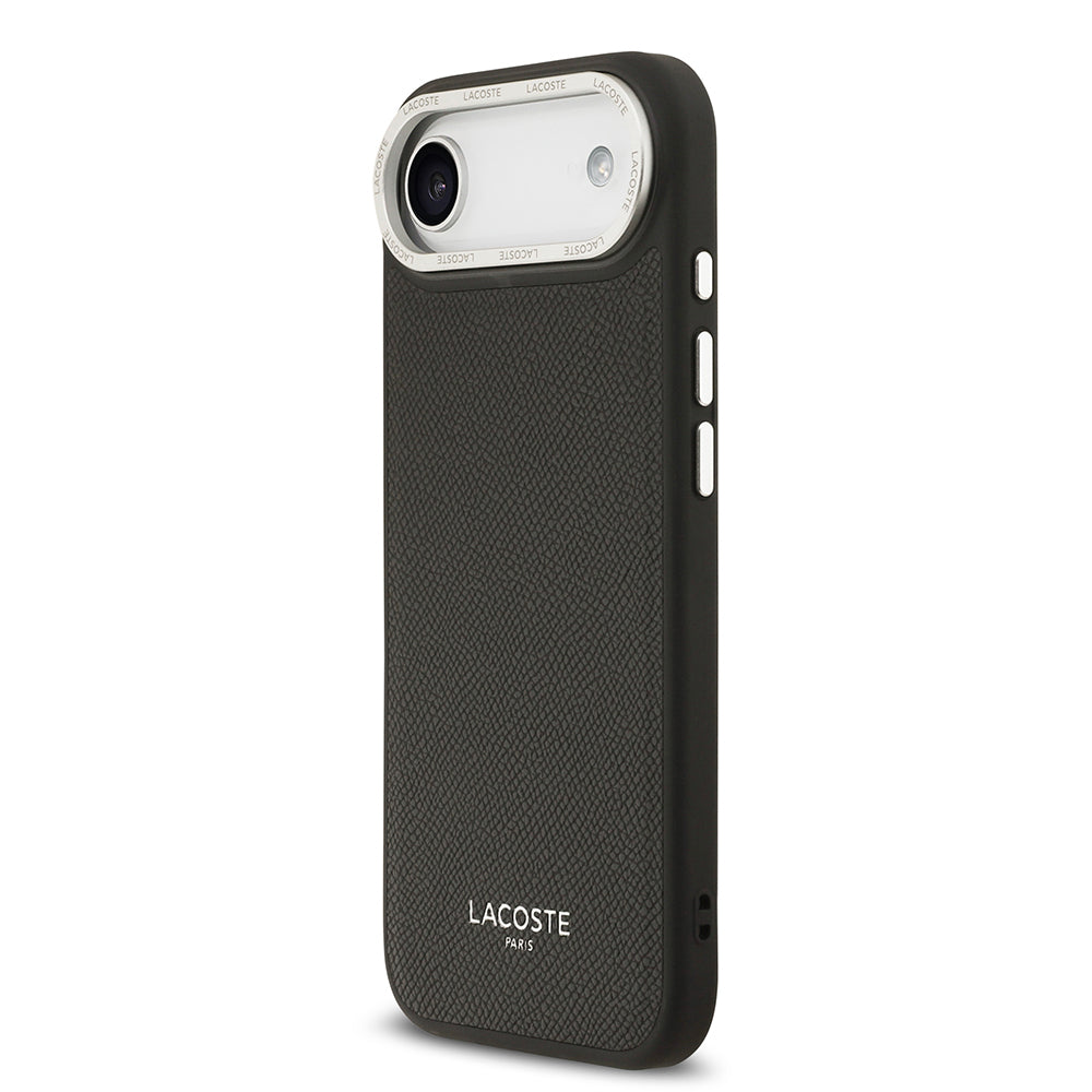 Apple iPhone 17 Air Kılıf Lacoste Orjinal Lisanslı M-safe Şarj Özellikli Champs Elysees PU Deri Tasarımlı Kapak Siyah