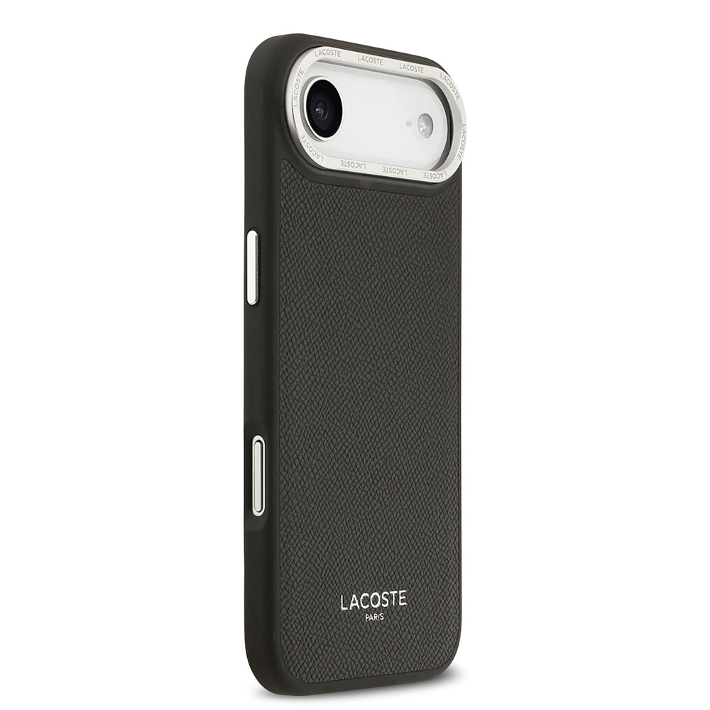 Apple iPhone 17 Air Kılıf Lacoste Orjinal Lisanslı M-safe Şarj Özellikli Champs Elysees PU Deri Tasarımlı Kapak Siyah