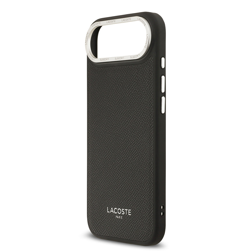 Apple iPhone 17 Air Kılıf Lacoste Orjinal Lisanslı M-safe Şarj Özellikli Champs Elysees PU Deri Tasarımlı Kapak Siyah