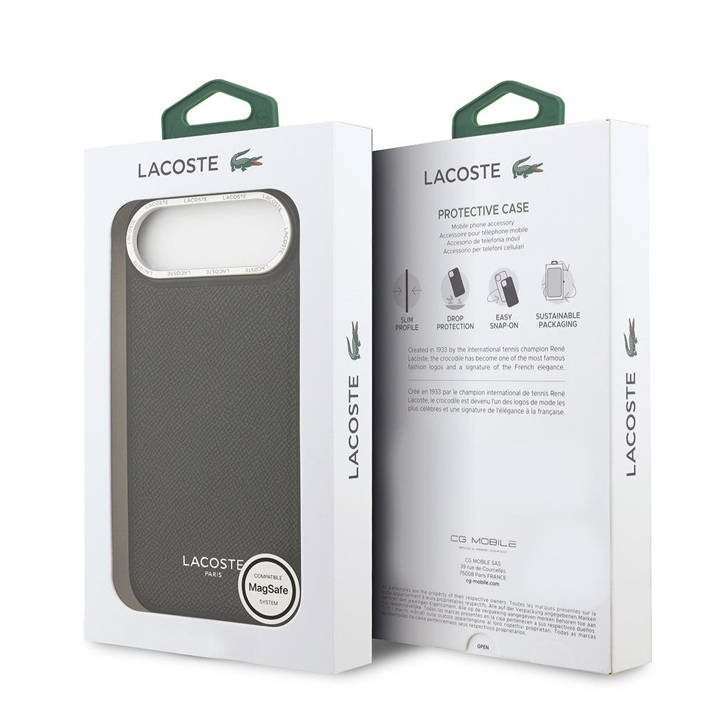Apple iPhone 17 Air Kılıf Lacoste Orjinal Lisanslı M-safe Şarj Özellikli Champs Elysees PU Deri Tasarımlı Kapak Siyah