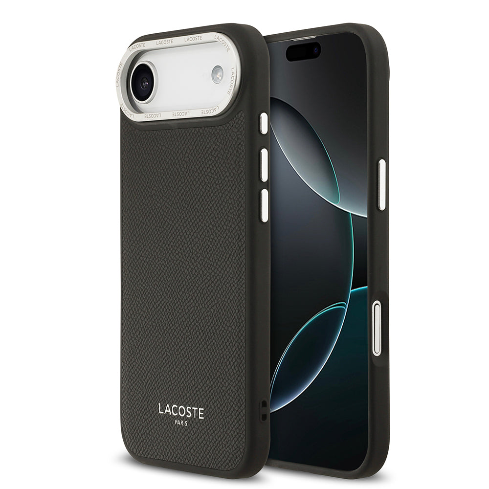 Apple iPhone 17 Air Kılıf Lacoste Orjinal Lisanslı M-safe Şarj Özellikli Champs Elysees PU Deri Tasarımlı Kapak Siyah