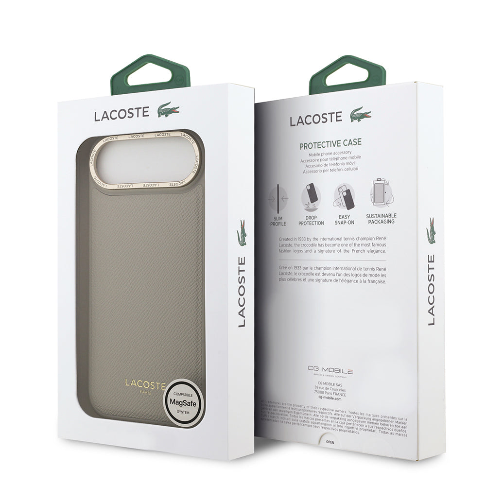 Apple iPhone 17 Air Kılıf Lacoste Orjinal Lisanslı M-safe Şarj Özellikli Champs Elysees PU Deri Tasarımlı Kapak Gri