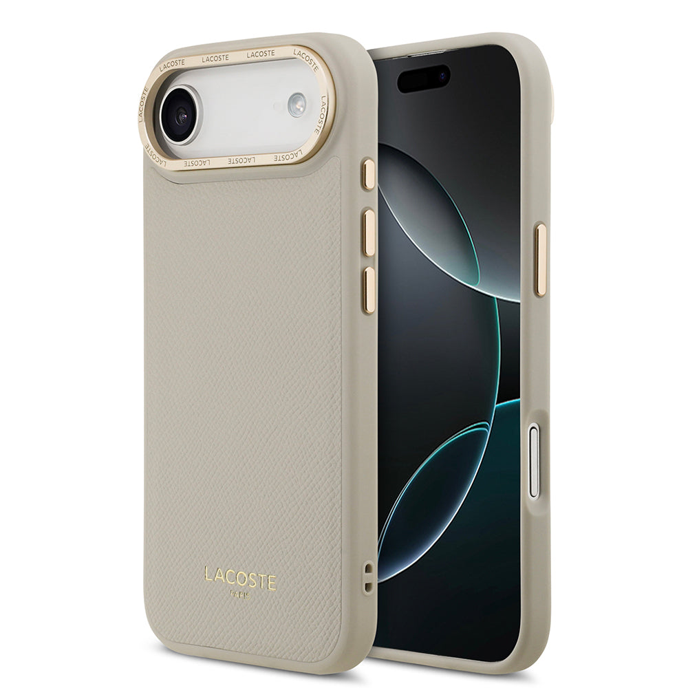 Apple iPhone 17 Air Kılıf Lacoste Orjinal Lisanslı M-safe Şarj Özellikli Champs Elysees PU Deri Tasarımlı Kapak Gri