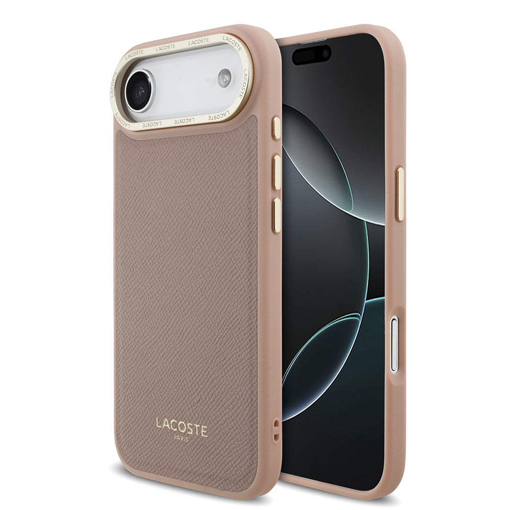 Apple iPhone 17 Air Kılıf Lacoste Orjinal Lisanslı M-safe Şarj Özellikli Champs Elysees PU Deri Tasarımlı Kapak Pembe