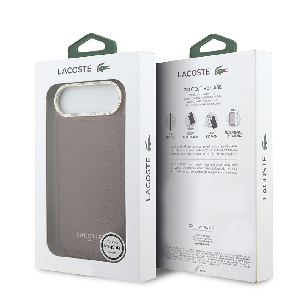 Apple iPhone 17 Air Kılıf Lacoste Orjinal Lisanslı M-safe Şarj Özellikli Champs Elysees PU Deri Tasarımlı Kapak Pembe