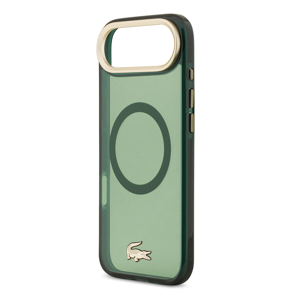 Apple iPhone 17 Air Kılıf Lacoste Orjinal Lisanslı M-safe Şarj Özellikli Gold Timsah Logolu Buzlu Kapak Yeşil