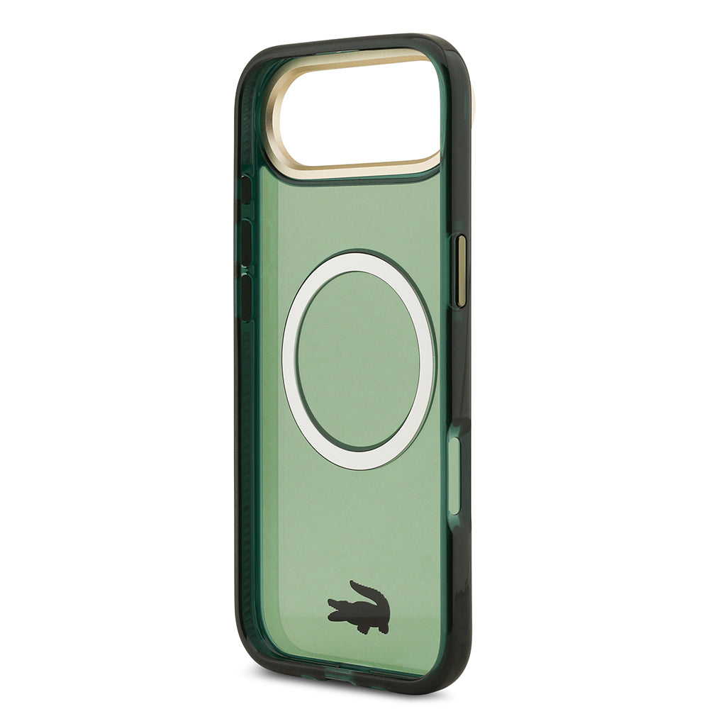Apple iPhone 17 Air Kılıf Lacoste Orjinal Lisanslı M-safe Şarj Özellikli Gold Timsah Logolu Buzlu Kapak Yeşil
