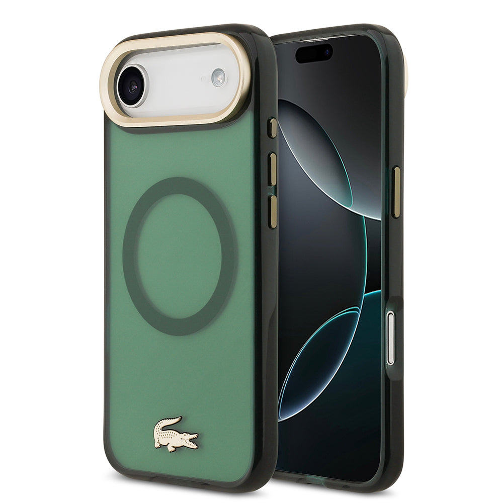 Apple iPhone 17 Air Kılıf Lacoste Orjinal Lisanslı M-safe Şarj Özellikli Gold Timsah Logolu Buzlu Kapak Yeşil