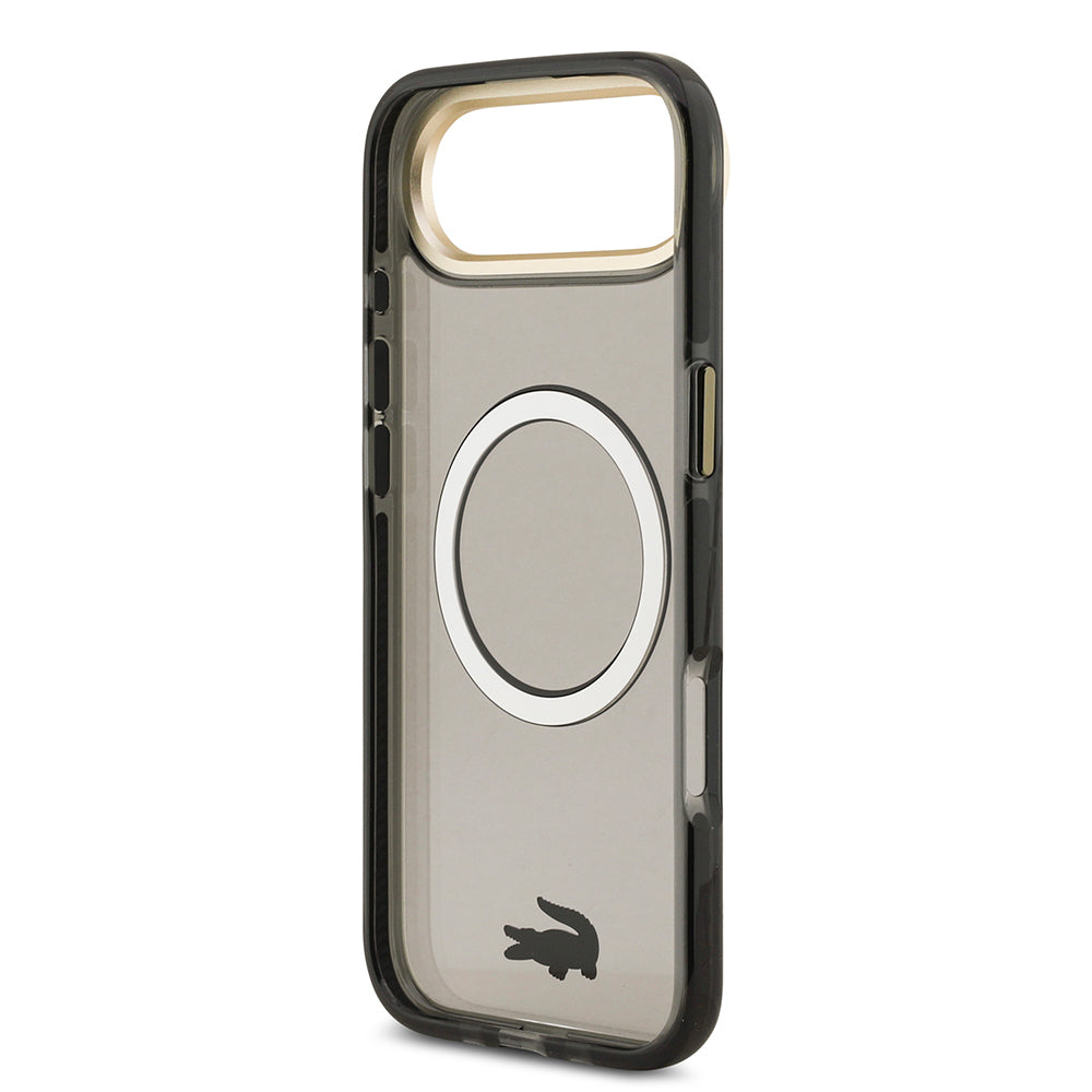 Apple iPhone 17 Air Kılıf Lacoste Orjinal Lisanslı M-safe Şarj Özellikli Gold Timsah Logolu Buzlu Kapak Siyah