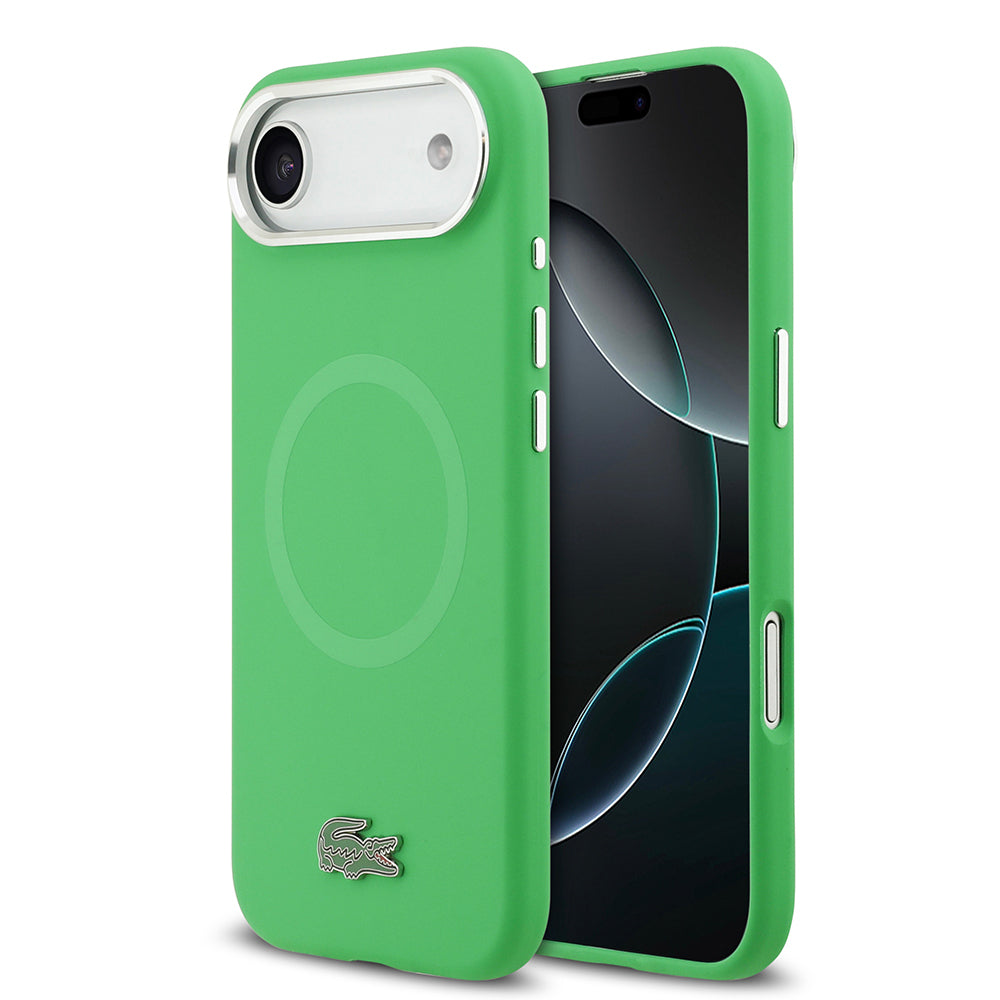Apple iPhone 17 Air Kılıf Lacoste Orjinal Lisanslı M-safe Şarj Özellikli İkonik Logolu Metal Kamera Çerçeveli Silikon Kapak Yeşil