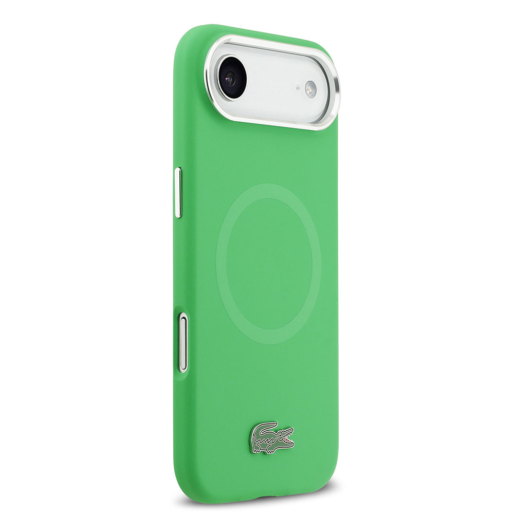 Apple iPhone 17 Air Kılıf Lacoste Orjinal Lisanslı M-safe Şarj Özellikli İkonik Logolu Metal Kamera Çerçeveli Silikon Kapak Yeşil