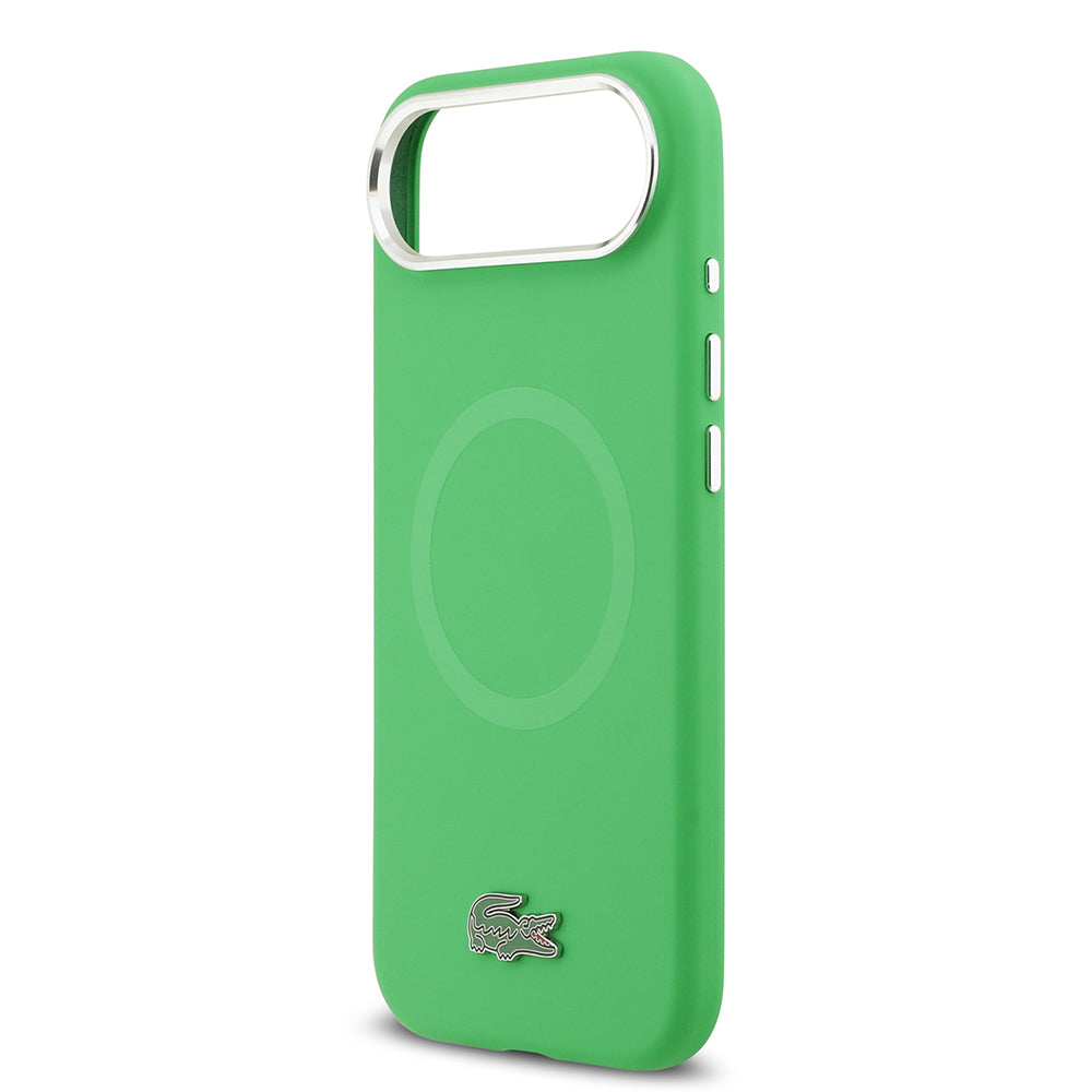 Apple iPhone 17 Air Kılıf Lacoste Orjinal Lisanslı M-safe Şarj Özellikli İkonik Logolu Metal Kamera Çerçeveli Silikon Kapak Yeşil