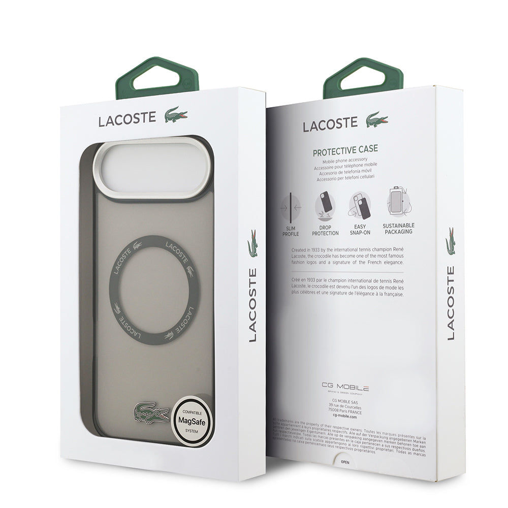 Apple iPhone 17 Air Kılıf Lacoste Orjinal Lisanslı M-safe Şarj Özellikli İkonik Timsah Logolu Buzlu Kapak Gri