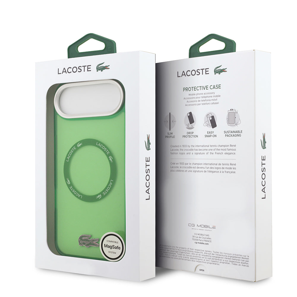 Apple iPhone 17 Air Kılıf Lacoste Orjinal Lisanslı M-safe Şarj Özellikli İkonik Timsah Logolu Buzlu Kapak Yeşil