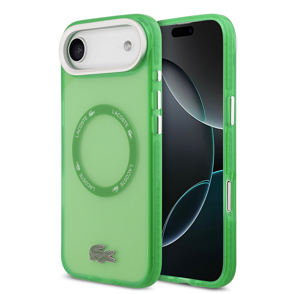 Apple iPhone 17 Air Kılıf Lacoste Orjinal Lisanslı M-safe Şarj Özellikli İkonik Timsah Logolu Buzlu Kapak Yeşil